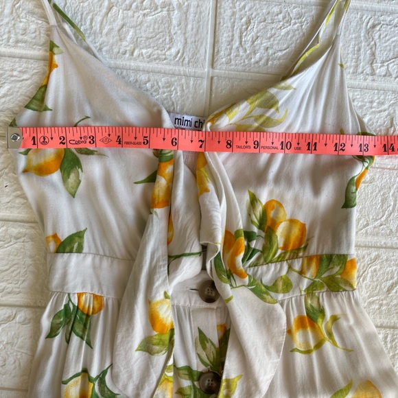 White Lemon Print Tie Front Noodle Strap A-line Mini Dress - Picture 11 of 16